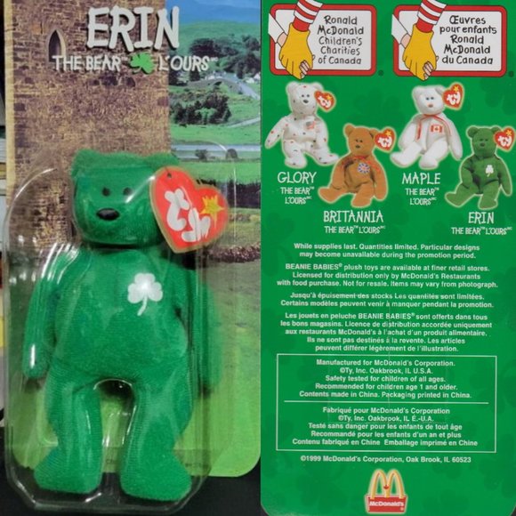 Mcdonald's TY Beanie Baby - Erin the Bear  Erin L'Ours 1999 Bilingual packaging - Picture 1 of 9